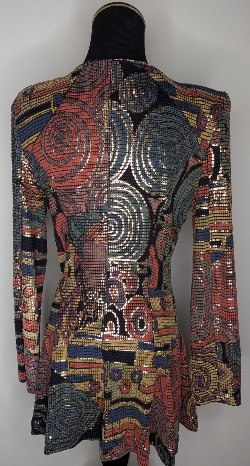 Vtg Lillie Rubin Hand Painted (?) Metallic Jacket Mosaic Pattern Spiral Petite