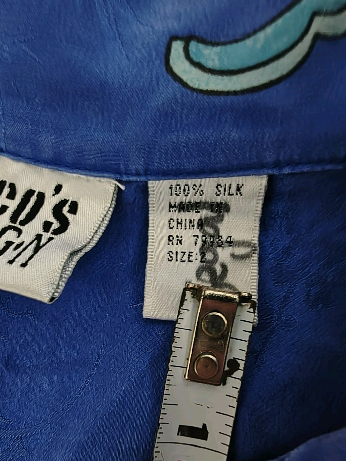 Vintage 80s 90s Chico’s Design Asian 100% Silk Blouse Royal Blue Size L