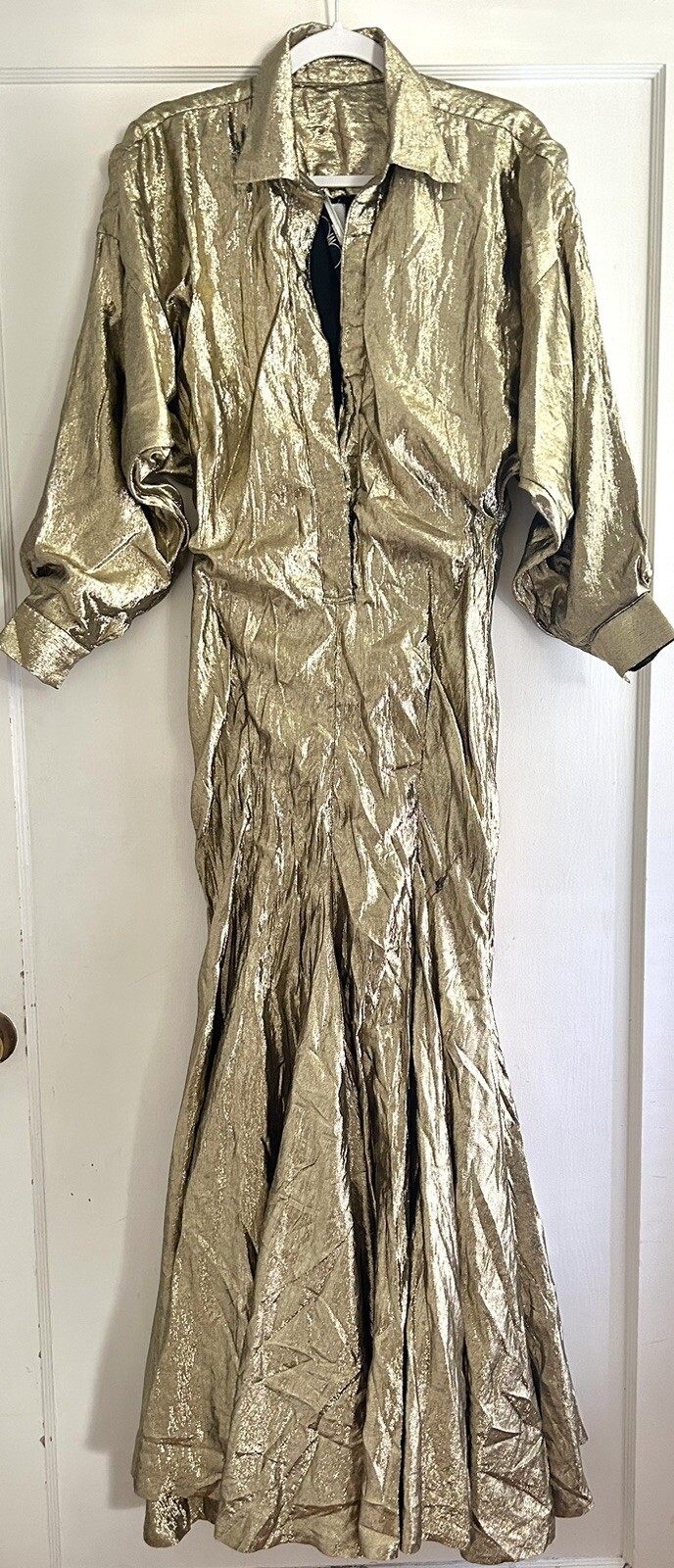 Vintage Norma Kamali OMO Gold Metallic Lamé Gown Dress Size XS S