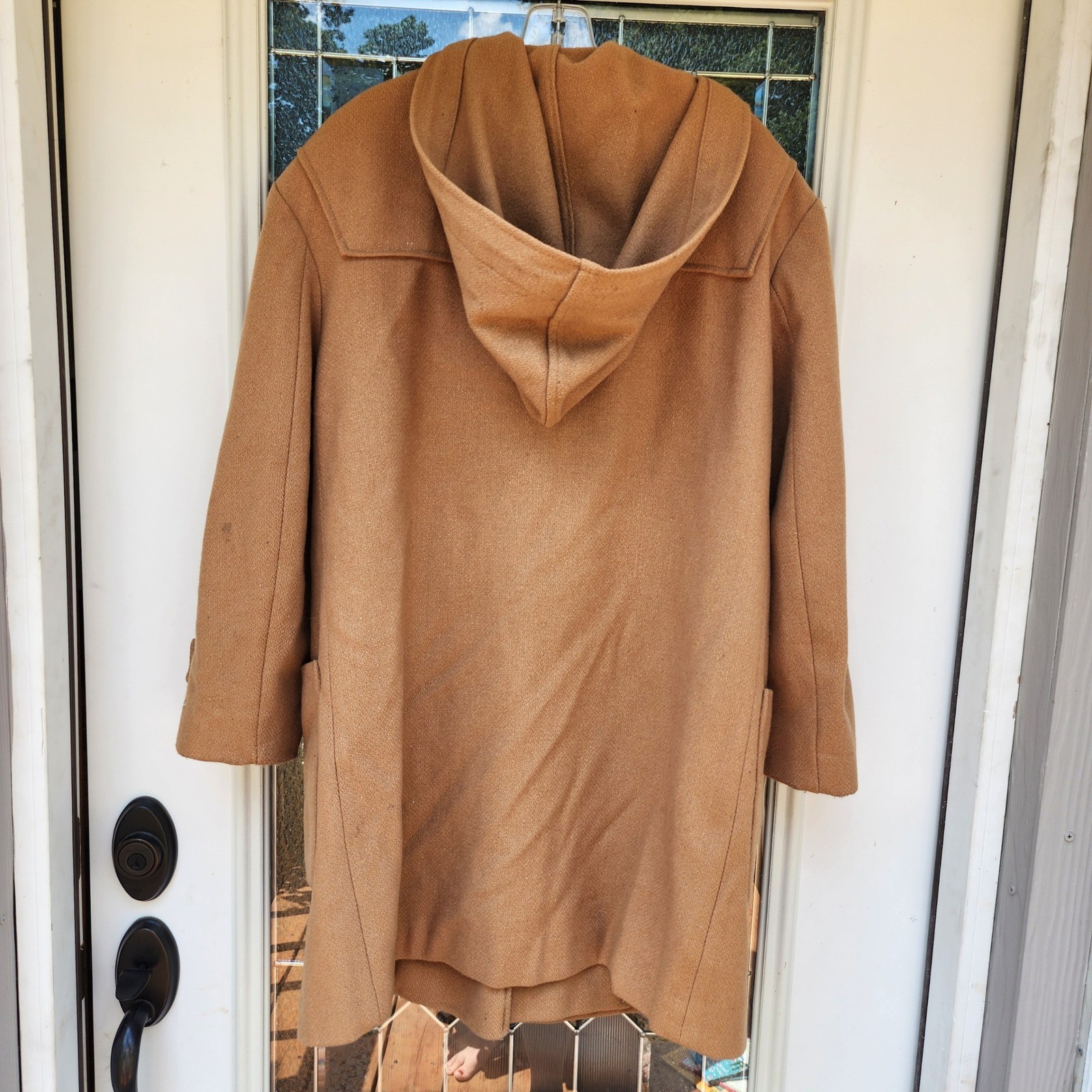Style VI Ltd Sz XL Tan 100% Wool Long Line Duffle Pea Coat Vintage