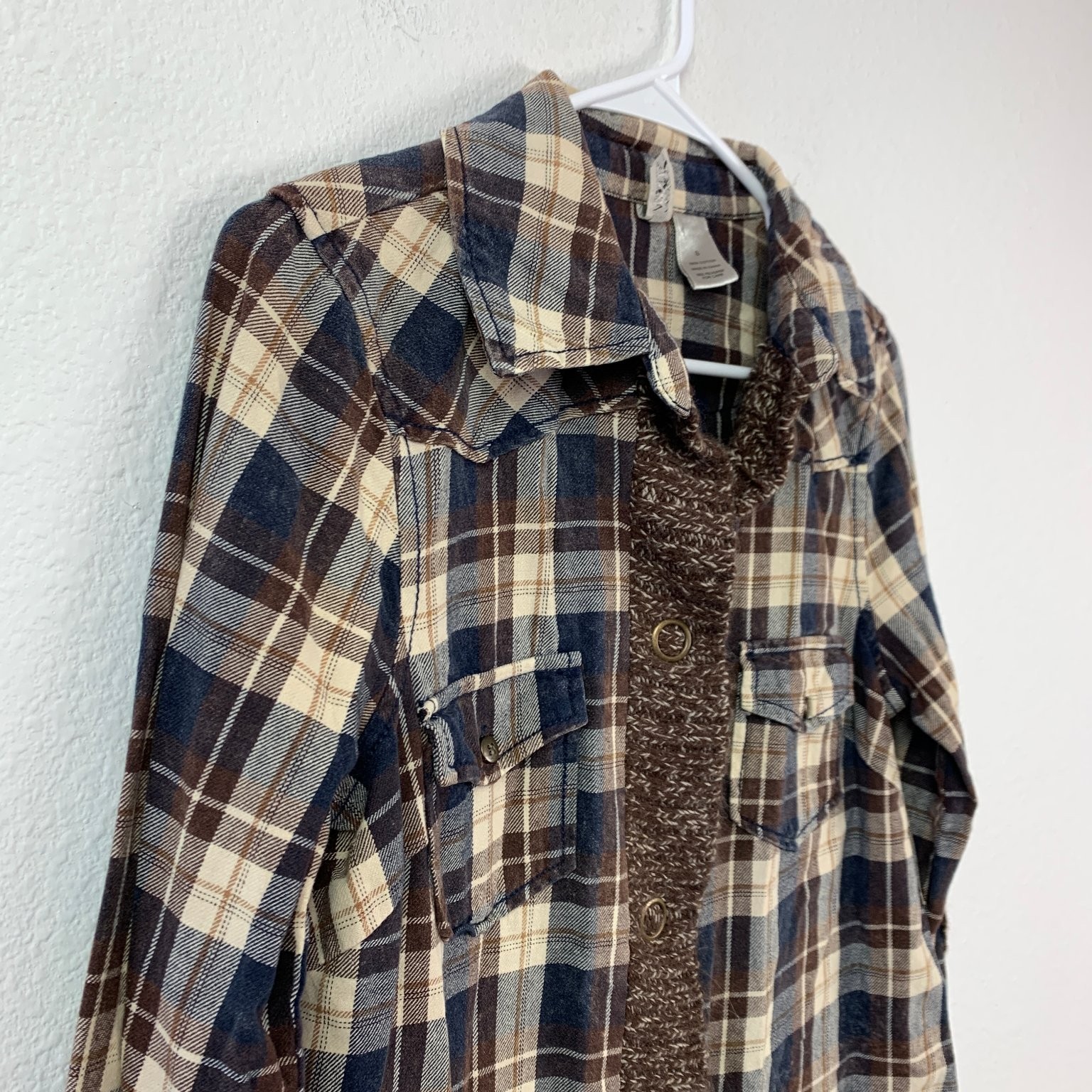 BKE Women’s Eased Flannel Shirt Plaid Knit S Brown Blue Bella Swan Twilight
