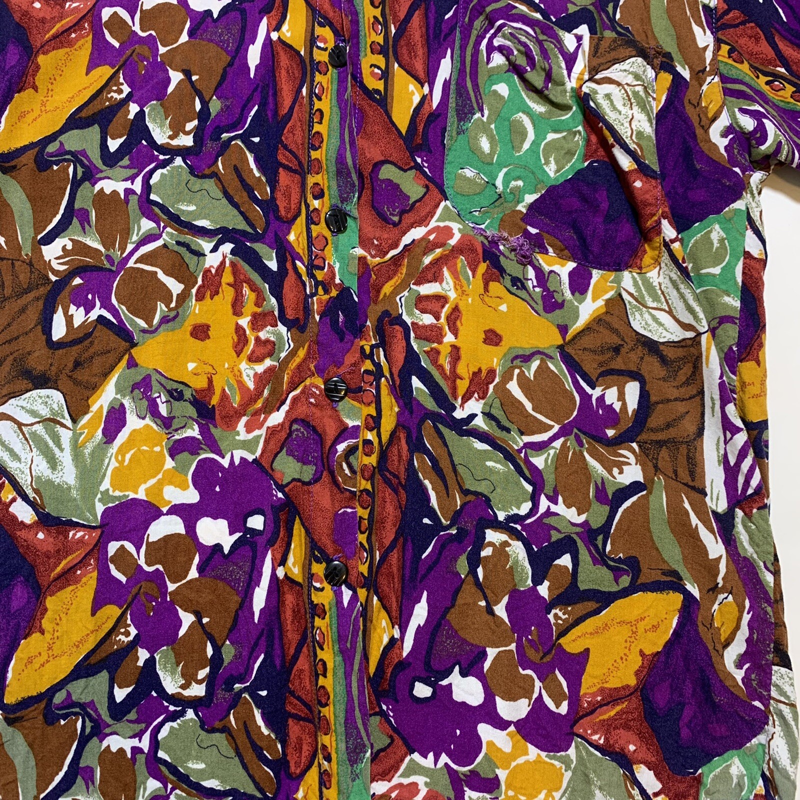 Vintage 90s Work Wear Clothing Co Abstract Art Print Rayon Shirt Blouse Small
