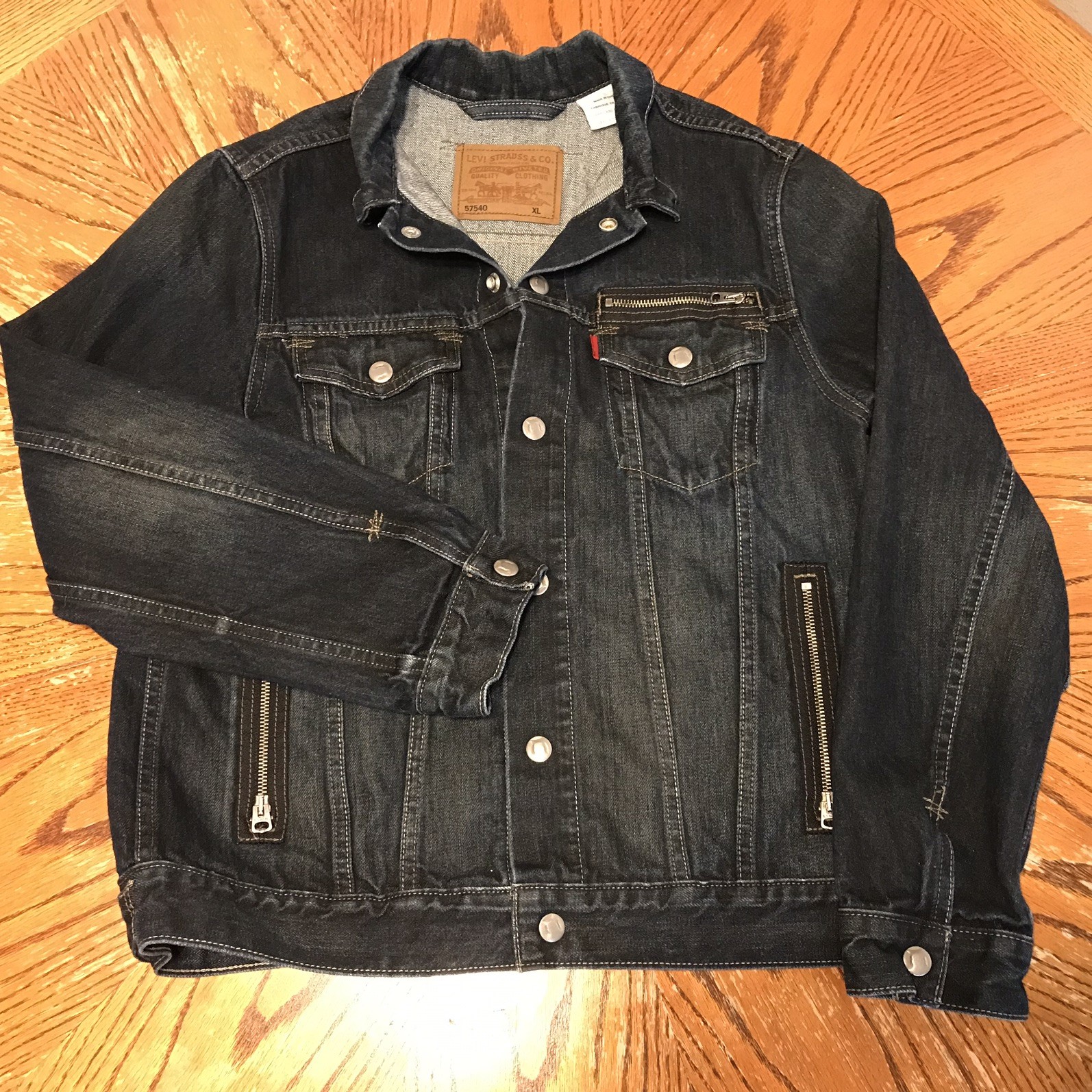 LEVIS Jean Jacket Moto Style Trucker #57540 Denim Zipper Rare Snaps Vintage XL