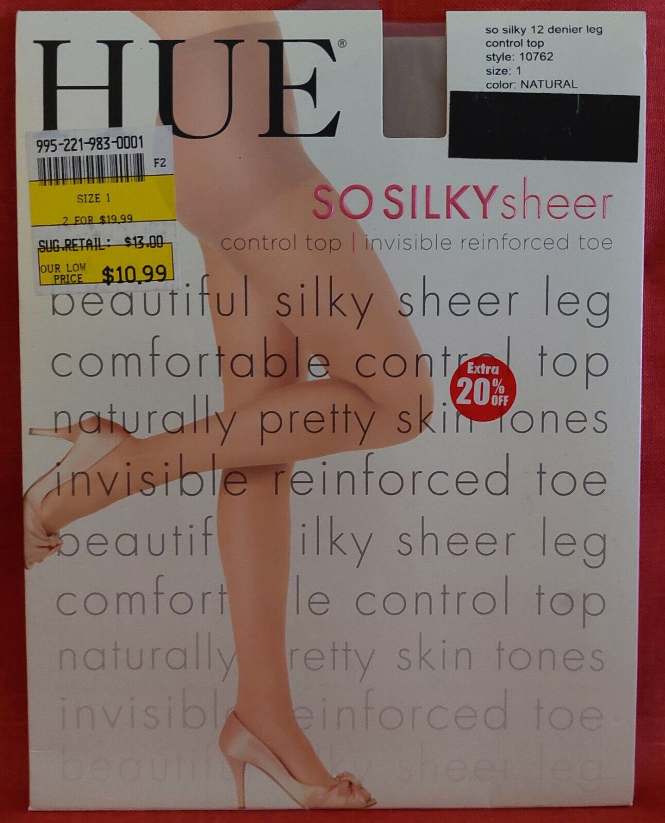 Vintage Pantyhose HUE So Silky Sheer Invisible Reinforced Natural Size 1 BONT1