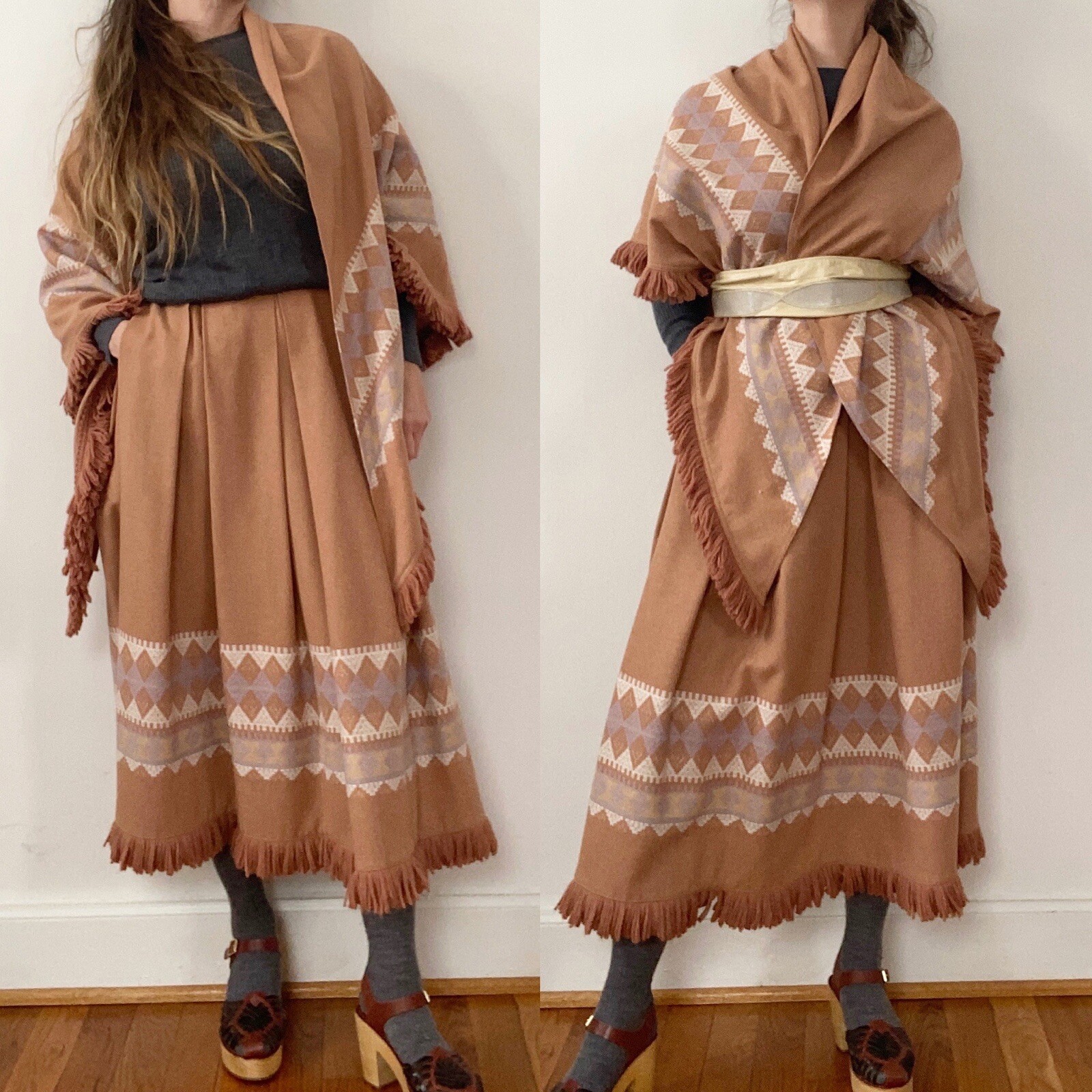 Victor Costa Vintage 1970’s Southwest Style Skirt With Fringe And Shawl