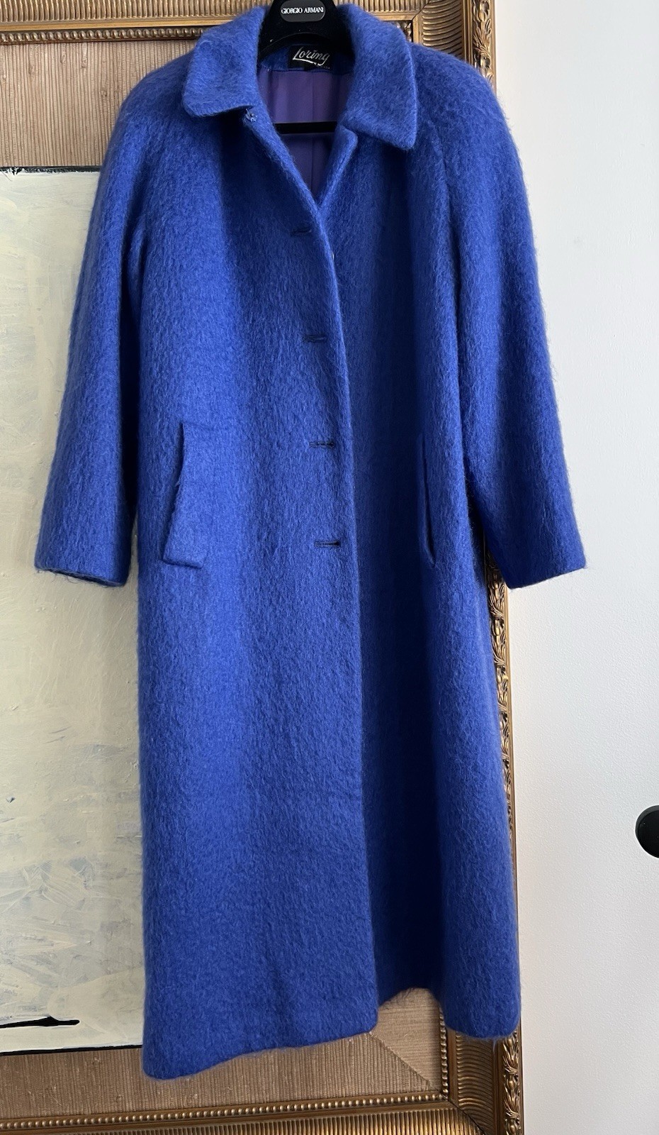 Loring Vintage 90% Mohair Wool Royal Blue Long Coat 14 XL Classic Union Made USA