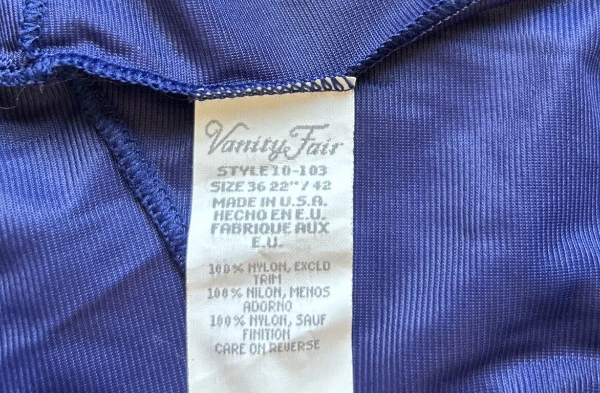VINTAGE VANITY FAIR size 36 STYLE 10-103 FULL SLIP Babydoll Navy Blue USA A25