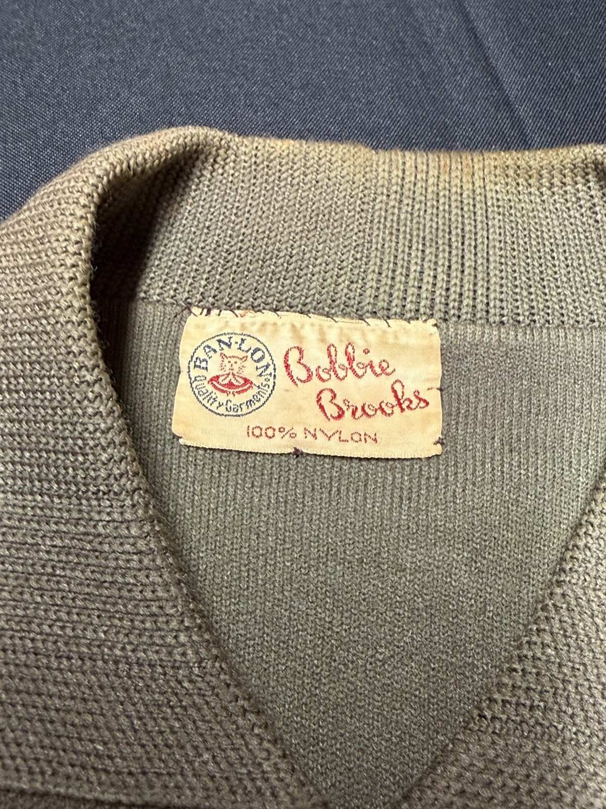 Vtg 60s Bobbie Brooks Ban Lon Cardigan Sweater Olive Green Short Sleeve As Is