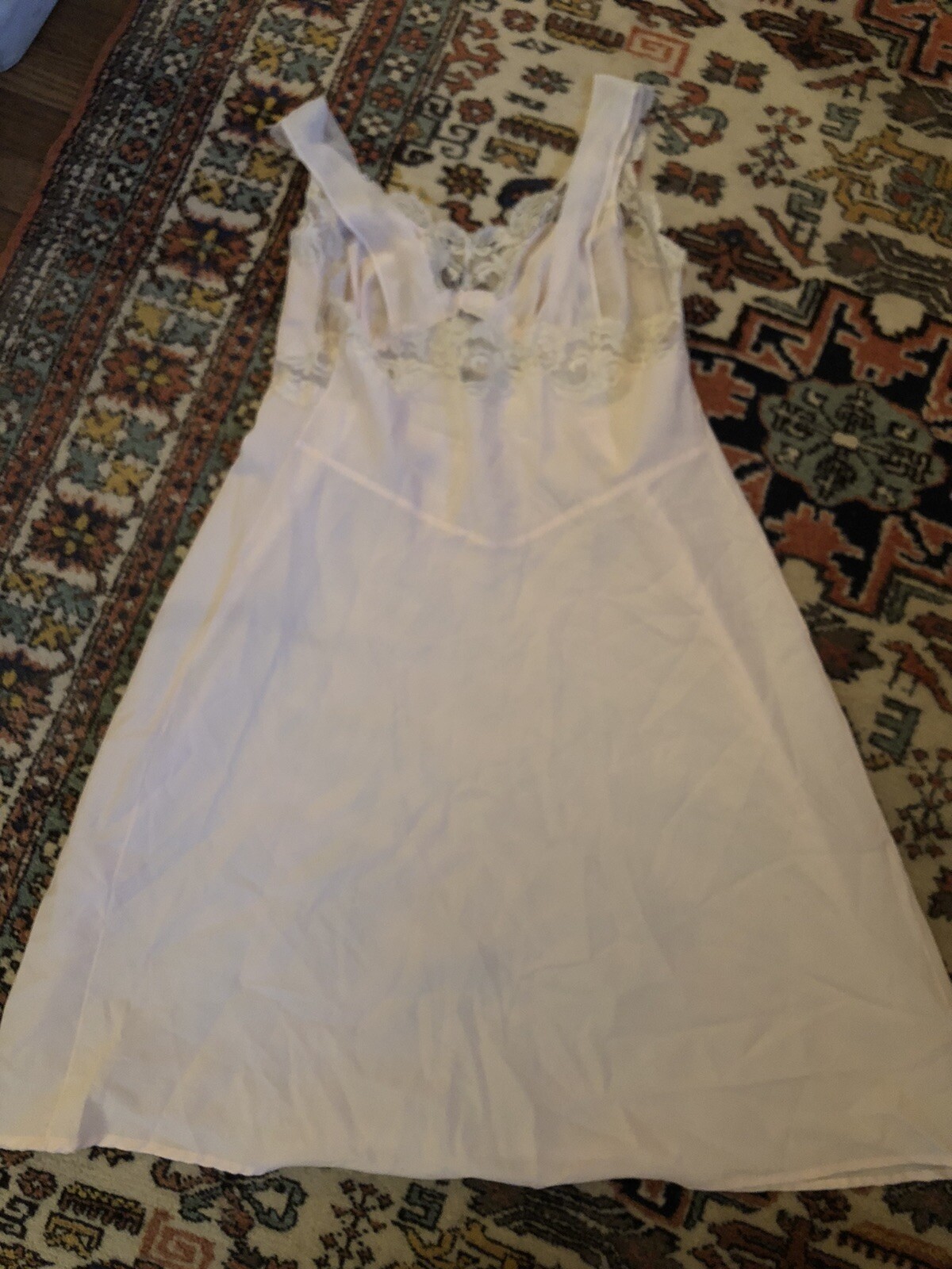 Vintage Yolande Slip Nightgown Pink Lace Medium