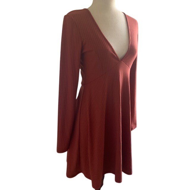 Y2K Babydoll Dress L Deep V-Neck Boho Indie Sleeze Coquette Whimsigoth