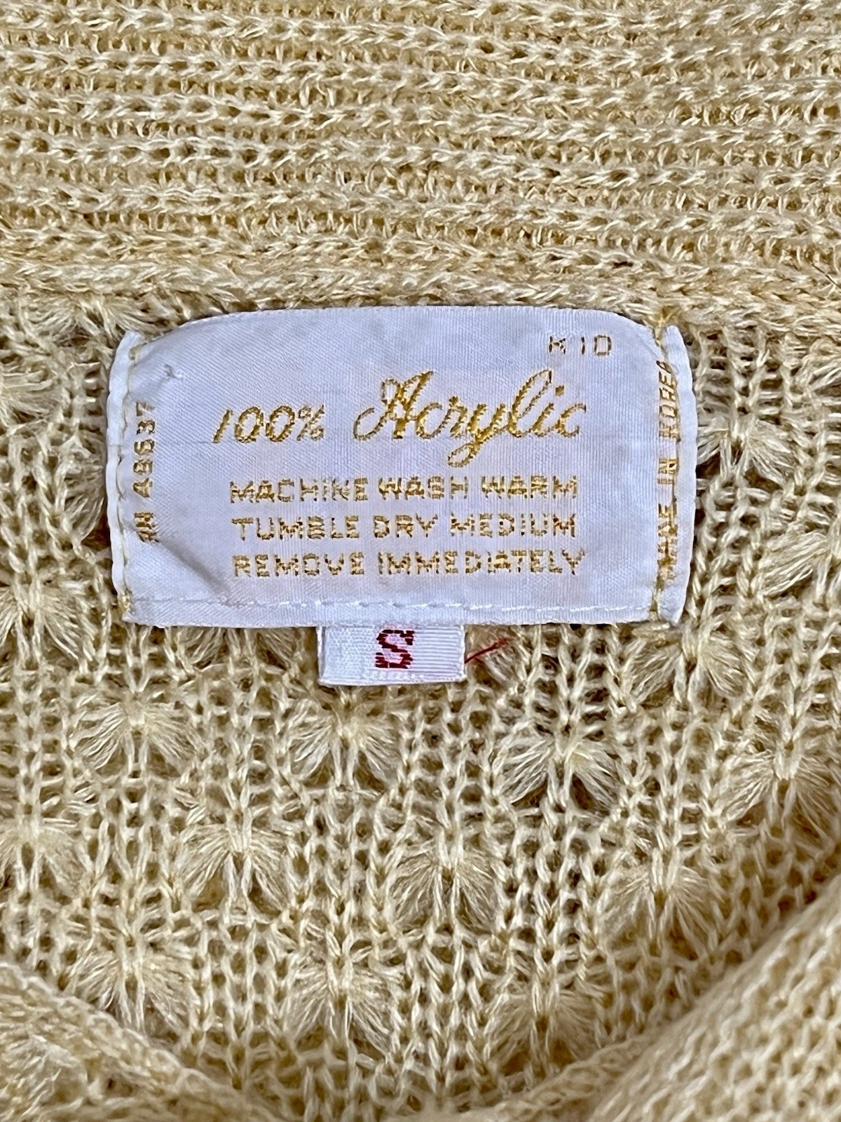 Vintage 1970s Yellow Cream Knit Attached Scarf Textured Pattern Sweater Sz S