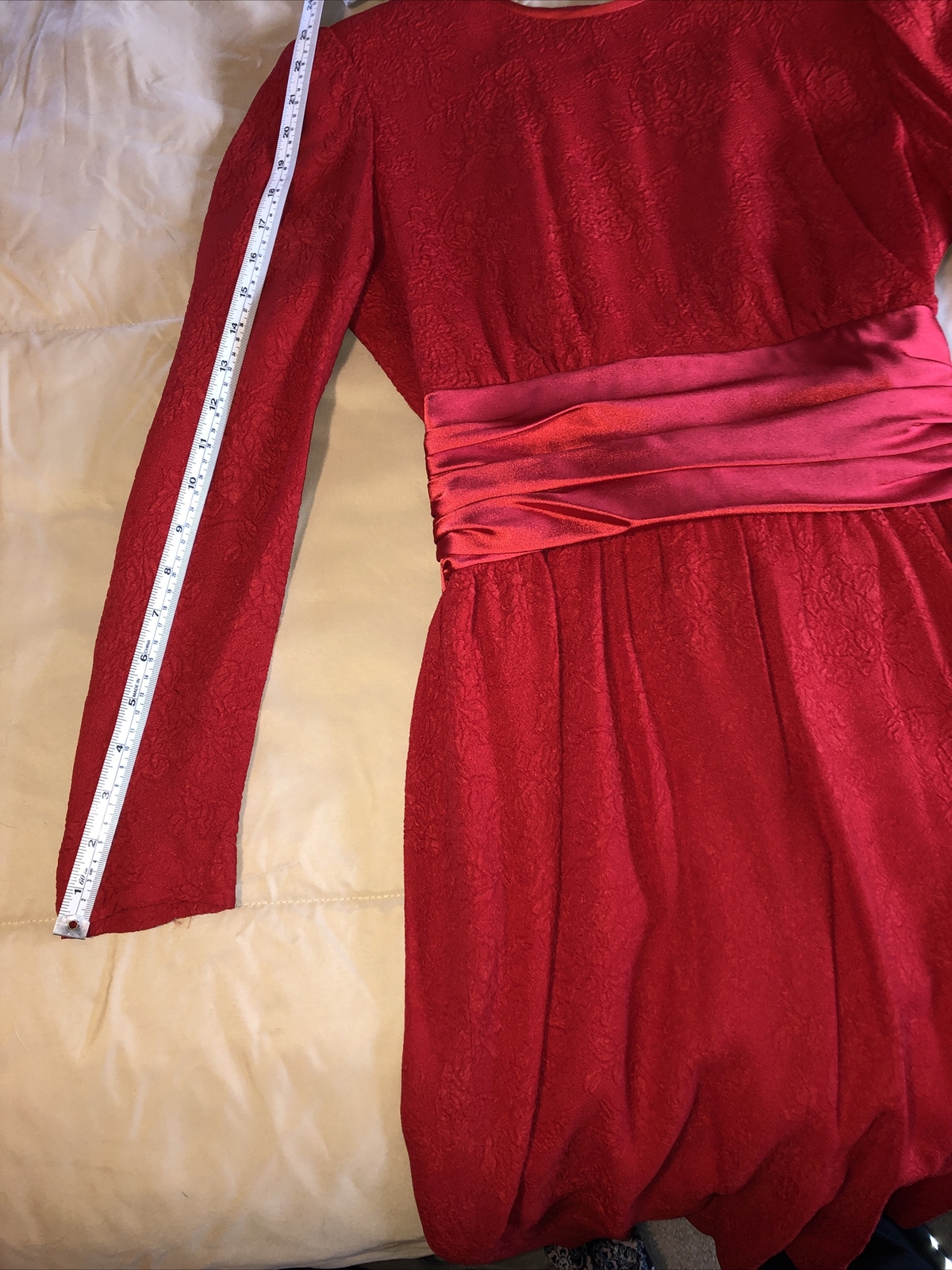 Vintage Nui Ruby Red Dress Size 4 Made USA Big Bow Lined Body Small S XS Formal