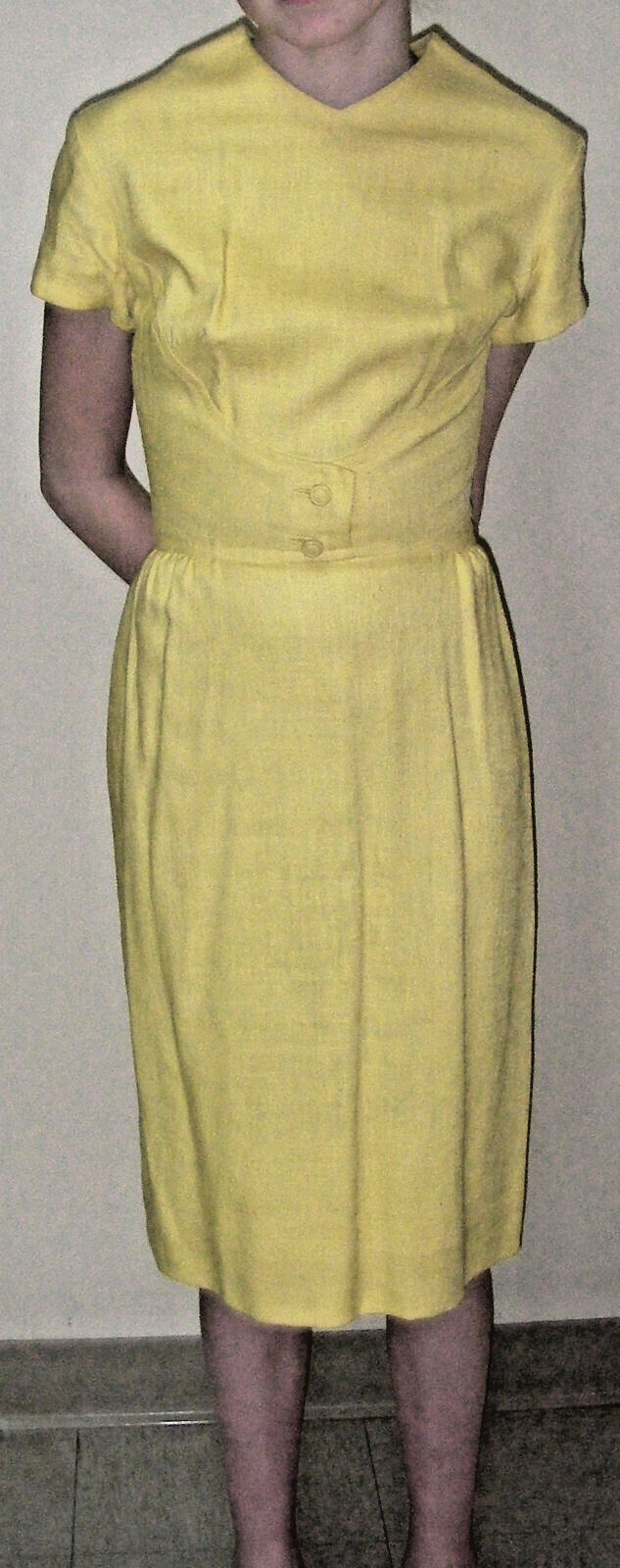 Vintage 1950s Wayne Fuller Wiggle Pencil Dress Yellow Lined XS Midi Secretary