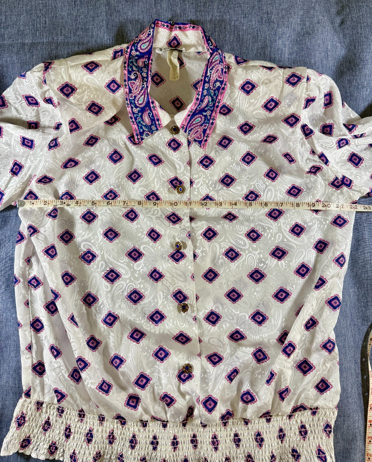 Vintage Evanna Satin Paisley Blouson Blouse Jewel Buttons Size 18 XL