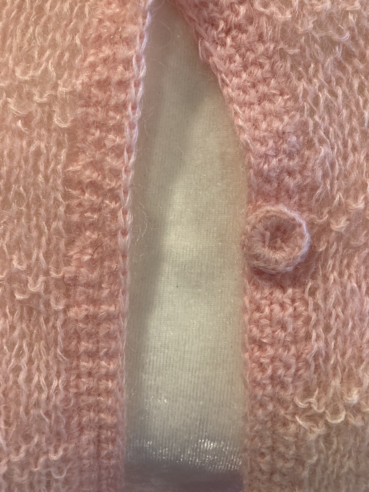 Vintage 1950’s McMullen Import Pink Hand Knit Mohair Blend Cardigan Fab! Sz M