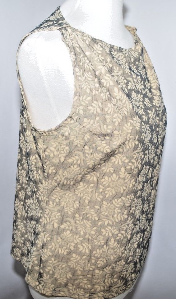 Mixit Sleevless tank top Shirt Cream Tan Black Floral Lace Made in USA Woman L
