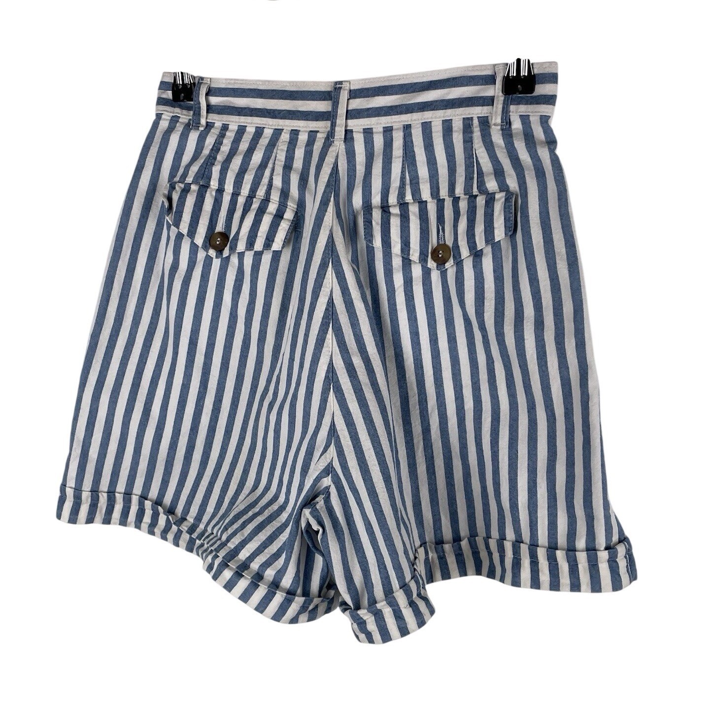VTG 80s Stripe Short High Waist Pleated White Blue 100% Cotton SZ 5/6