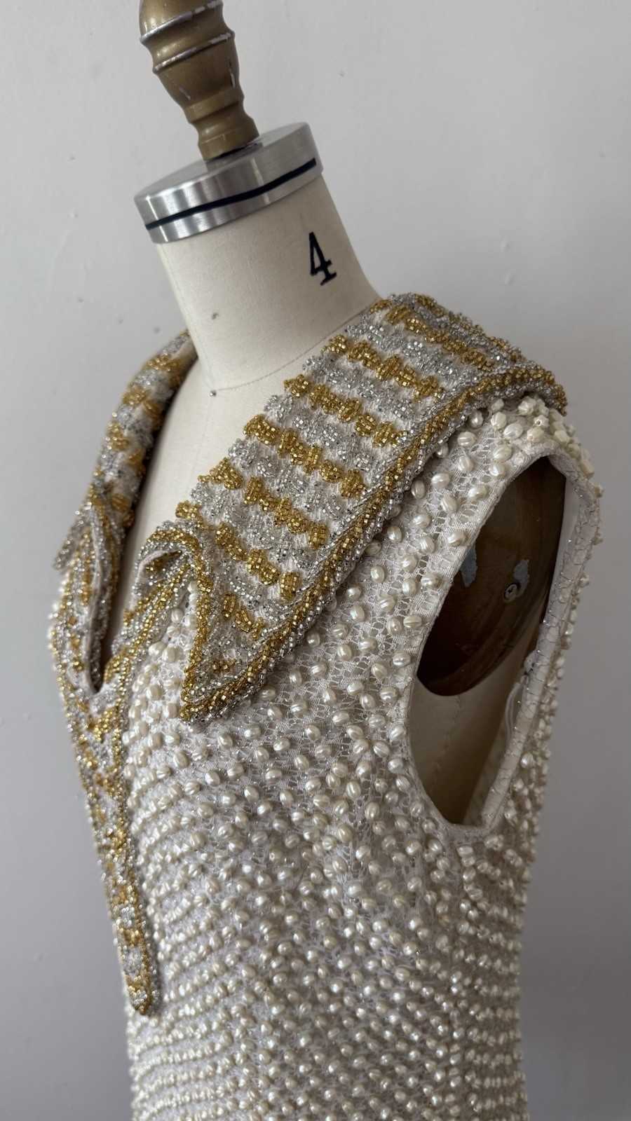 1960s Alexander’s Heavily Beaded Embellished Lace/Faux Pearl Mini Dress Couture