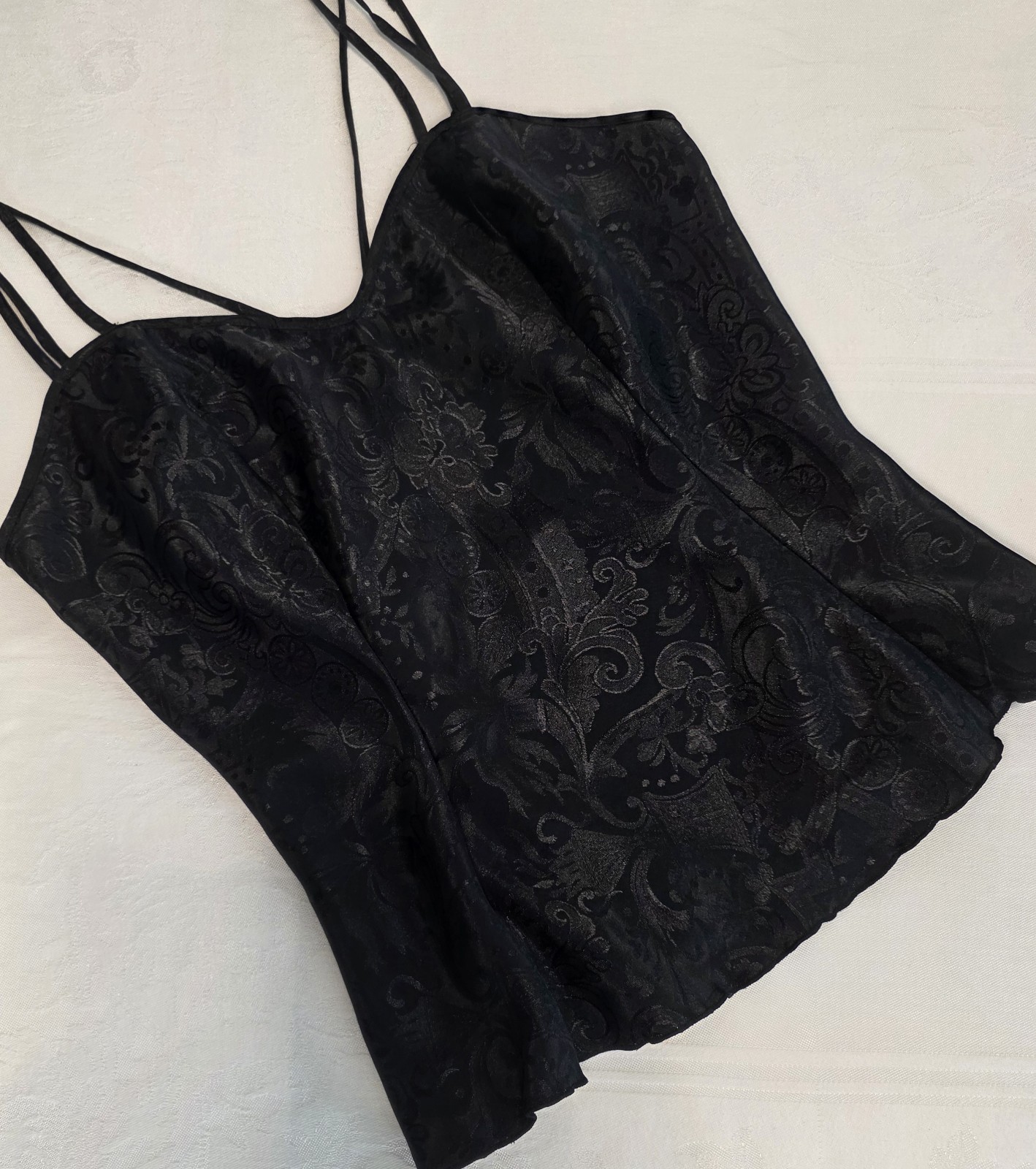 Vintage Victoria’s Secret Gold Label Black Floral Satin Camisole Petite Small 32