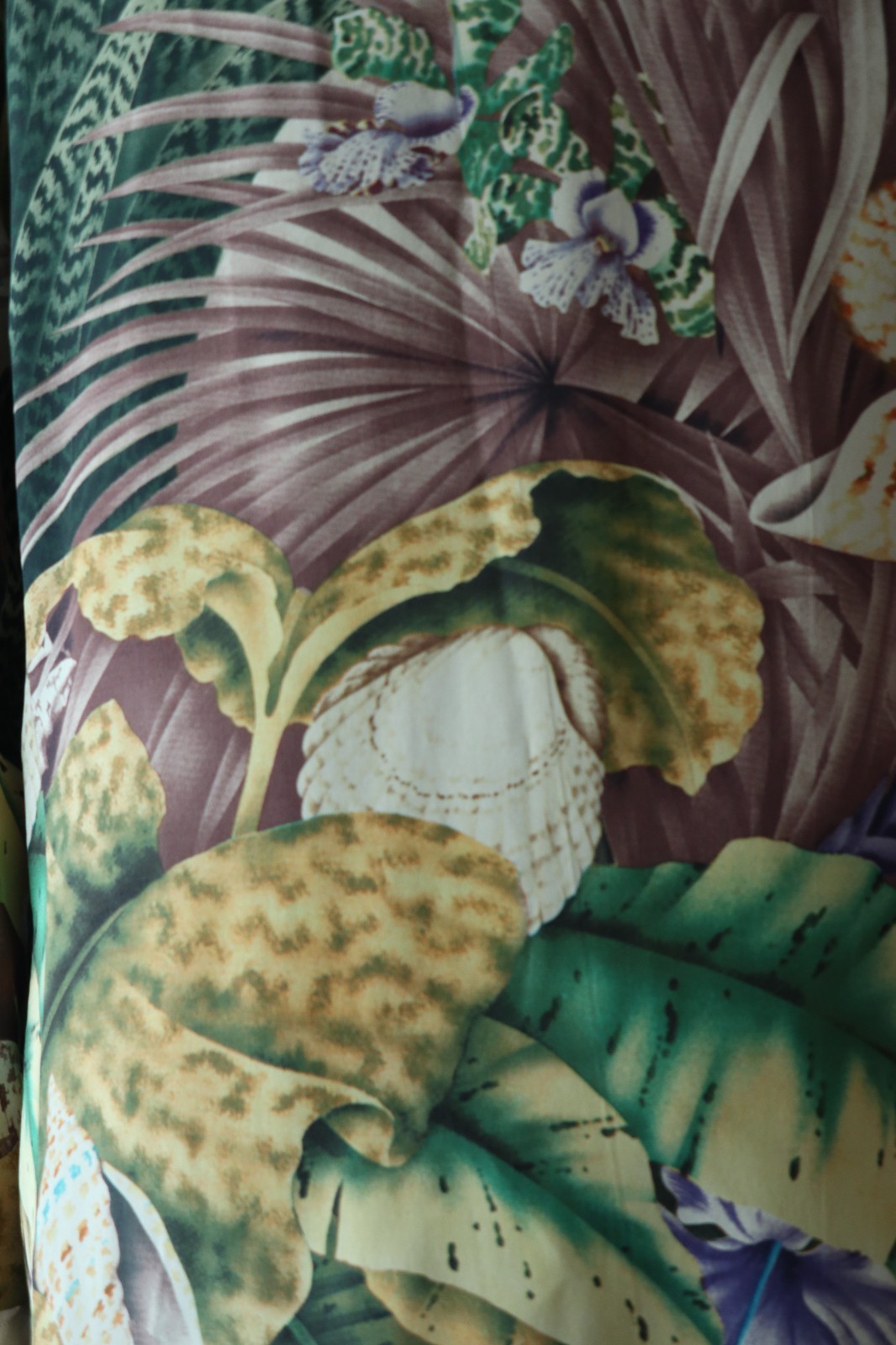 90s Linda Allard Green Brown Silk Tropical Seashells Oversized Blazer Women S M