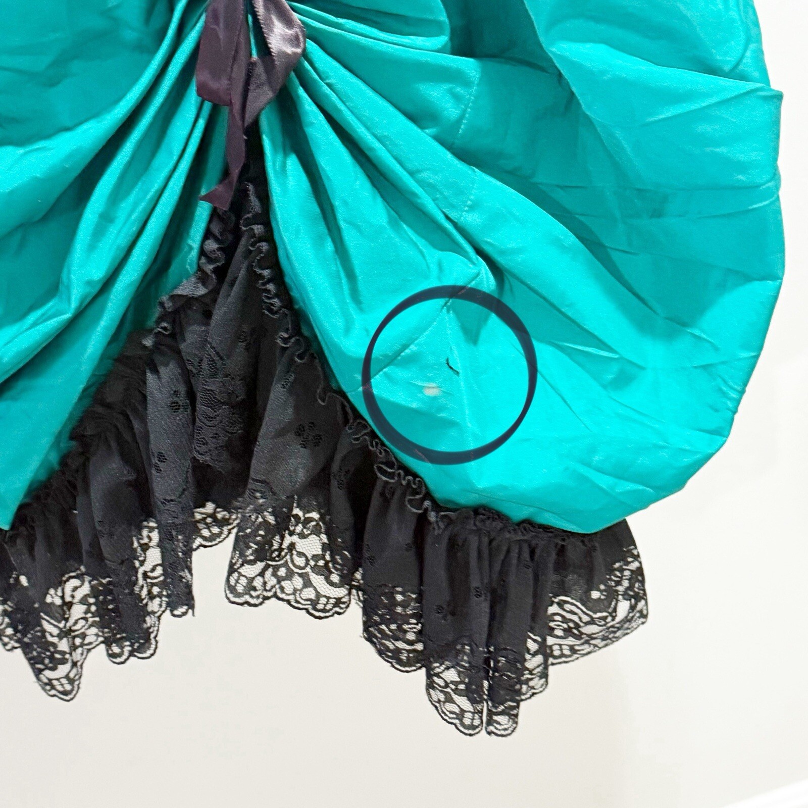 Vtg LORALIE Women’s Green Black Strapless Formal Party Dress Taffeta Lace Sz 8