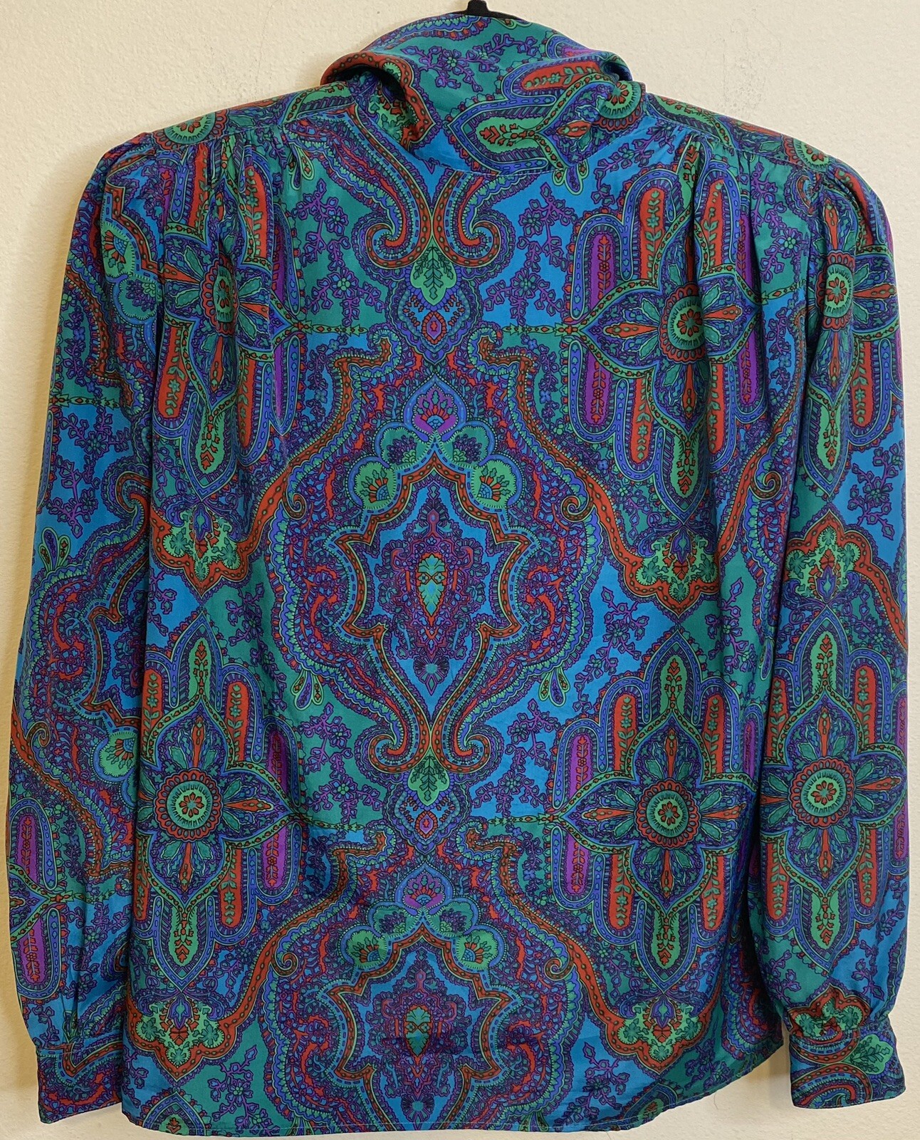 Vintage Secretary Blouse Pussycat Bow Paisley Vibrant Blouse Shirt Long Sleeve