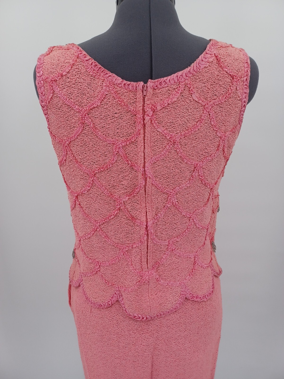 Vintage 1960s APOLLO Of New York Pink Knit Skirt Wiggle Beaded Shimmy Top