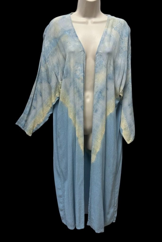 Vintage Carole Dolighan M Duster Top Tie Dye Blue 80s 90s Art To Wear USA
