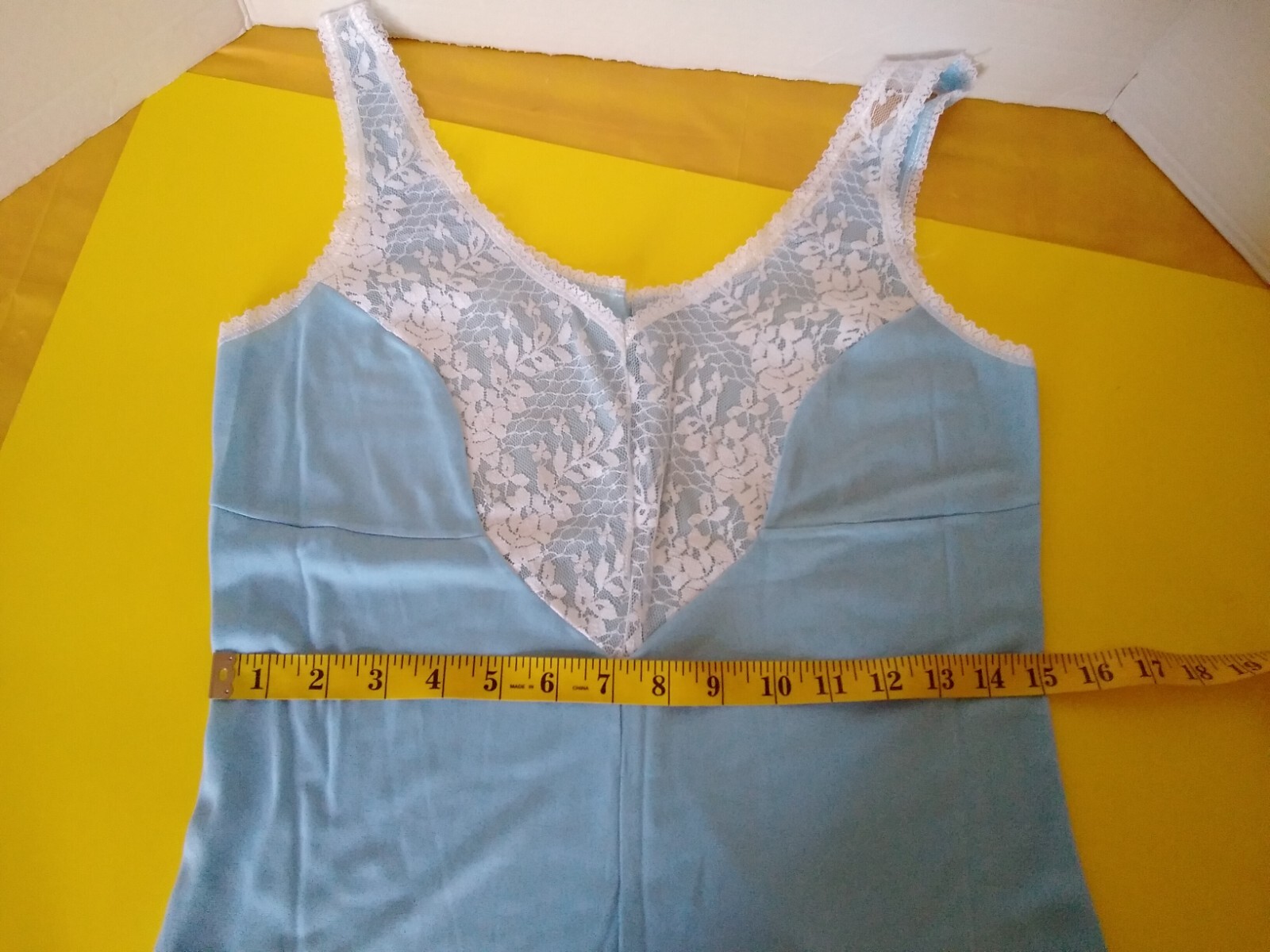 Womans Vintage Full Slip Dress Chemise European M-L Blue Lace Bodice