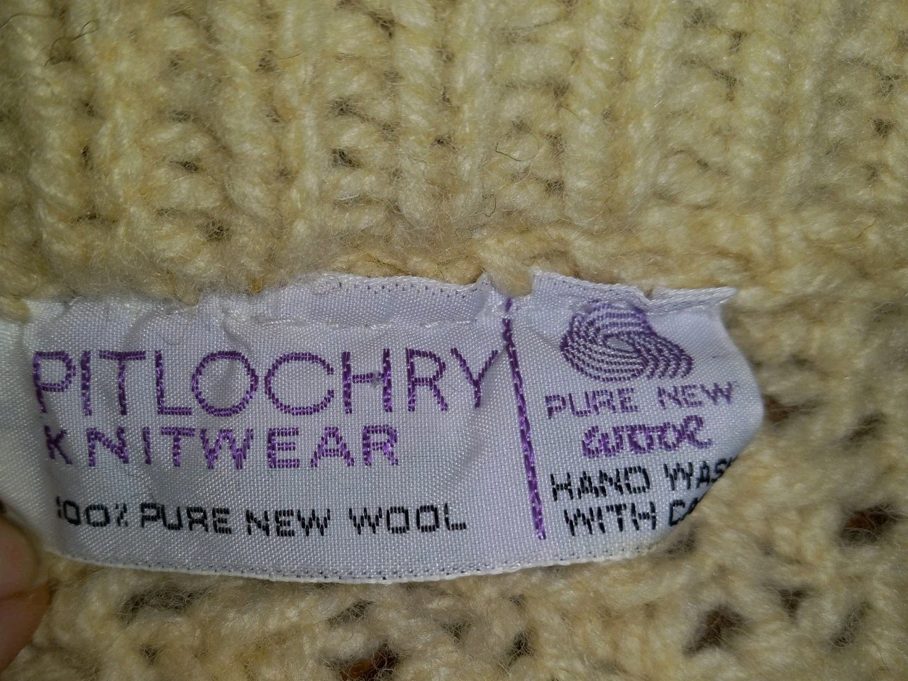 Vintage Pitlochry Scotland Wool Cable Knit Cardigan Shawl Collar EUC L/ XL