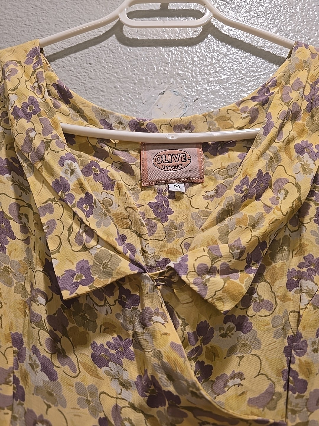 OLIVE Vtg 90s Floral Rayon Mid Length Dress w/ yellow Sz M Grunge Cottagecore