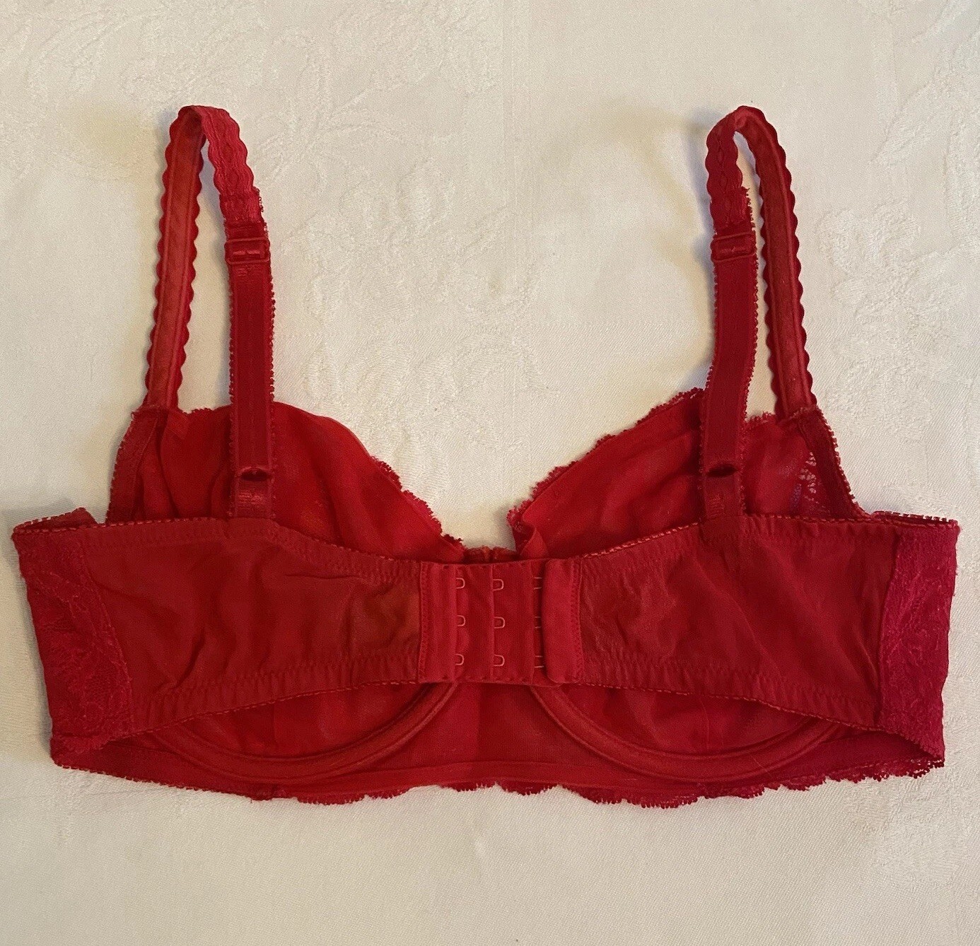 Vintage Red Lace Bra and Panty Hot Pants Shorts Lingerie Pin-Up Sexy 34DD Felina