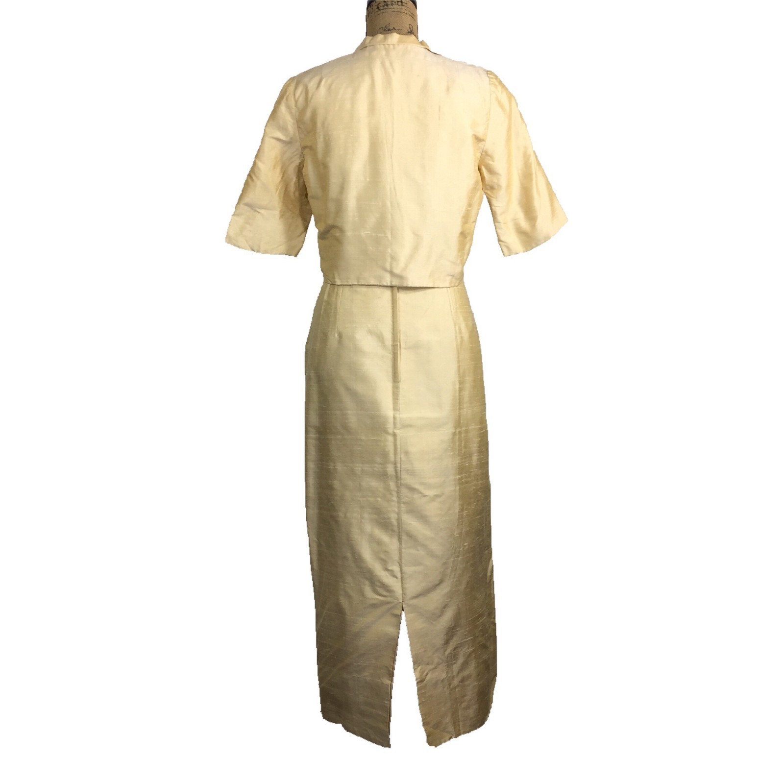 VTG Siegelstoff Haute Couture Modele Dress Beige Lace Long Pencil Crop Jacket