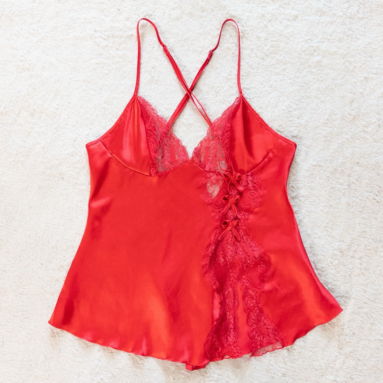 Vintage Shirley Of Hollywood Red Cami Slip Size S Sexy Silky Feminine Sissy