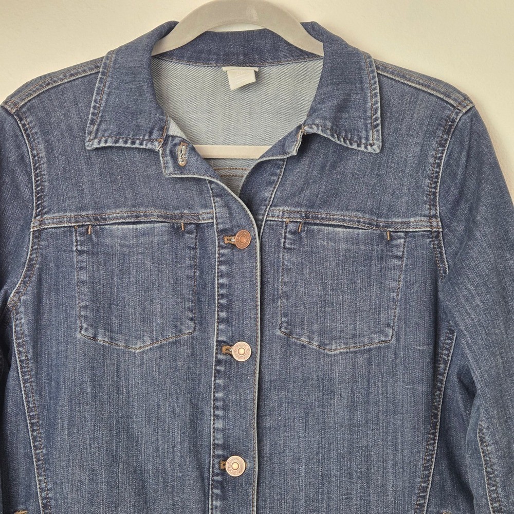 Chicos Denim Jacket Womens 0P Blue Button Up Classic Casual Petite 4/6P