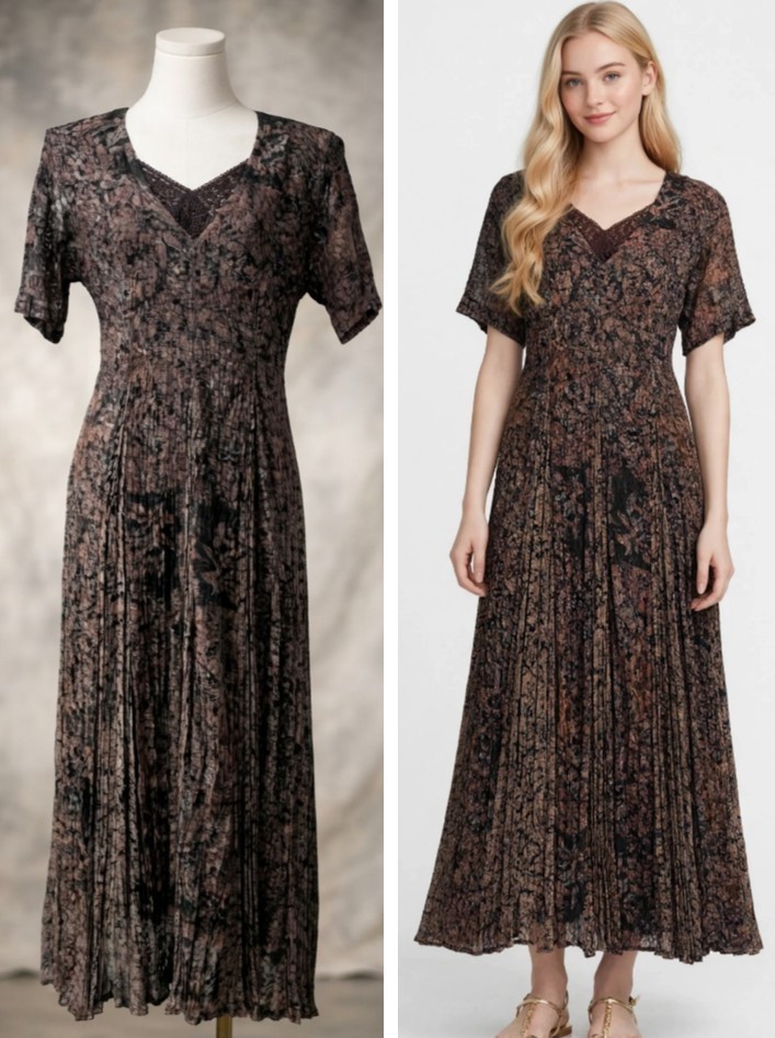 Nostalgia Vintage All Lace Maxi Dress Black Brown Modesty Panel S/M