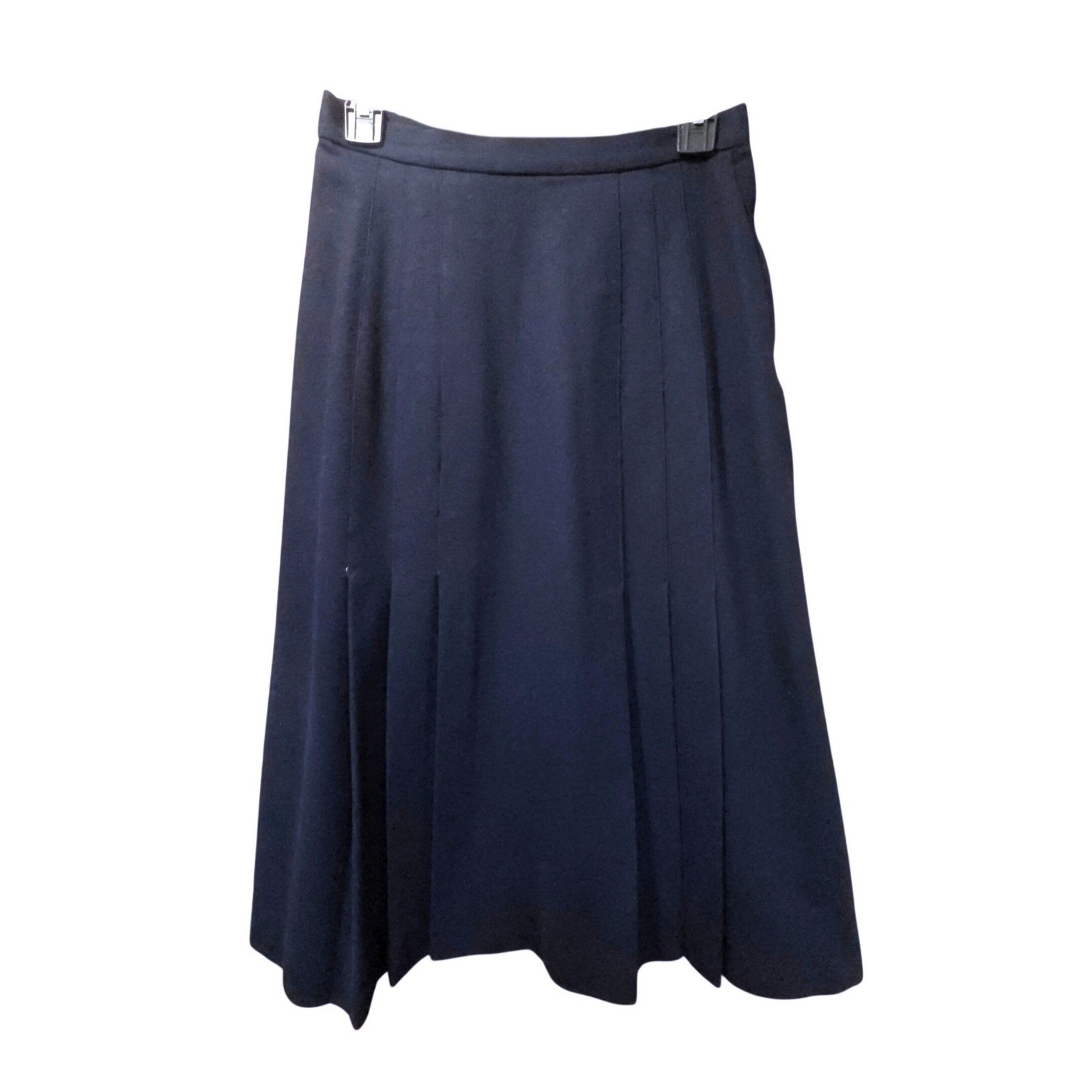 David Brooks Ltd Vintage 70s Navy Blue 100% Pure Wool Pleated Midi Skirt 4P EUC