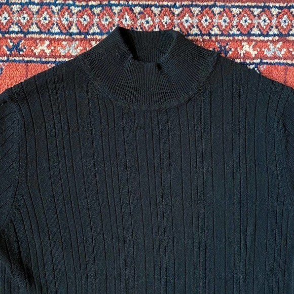 VTG CHAUS Size PS Black Cable Knit Mock Turtleneck Short Sleeve Pullover Top