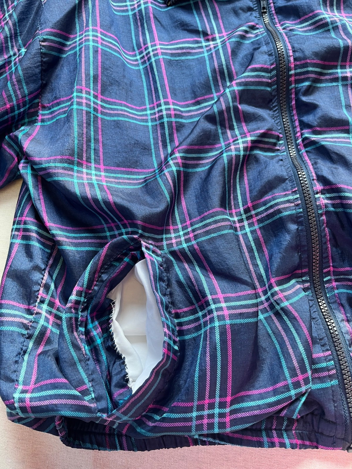 Vintage Pro Spirit Windbreaker Jacket Plaid sz M Navy 90’s Tracksuit Retro Nylon