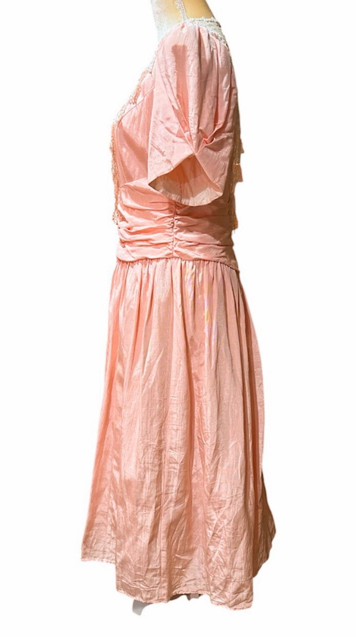 Vtg Scott McClintock Taffeta Lace Tea Dress Prom Victorian Peach Sz 14 FlawsREAD