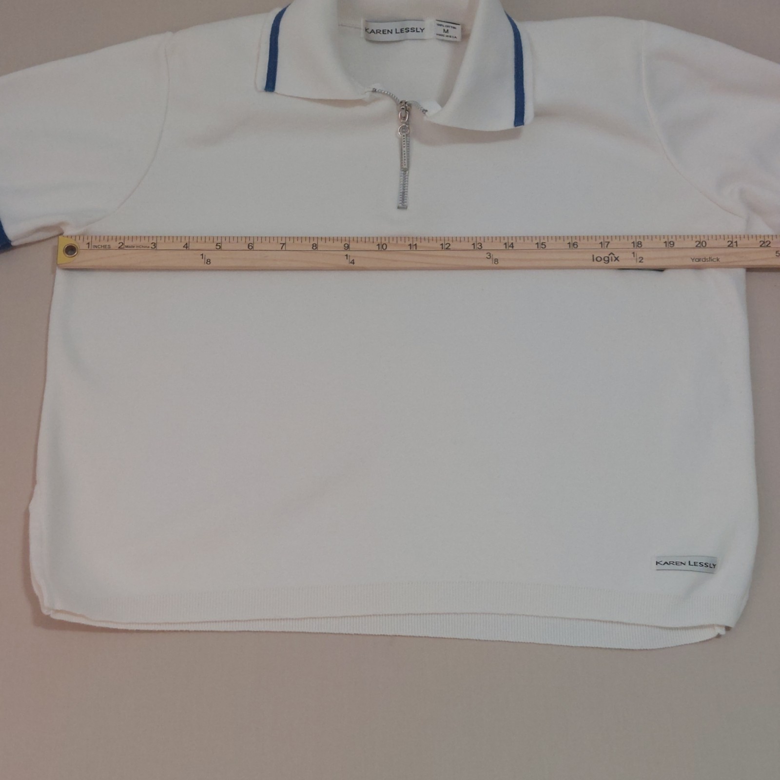 Vintage 70’s Knit Sweater Skirt And Polo Set By Karen Lessly White Blue Medium