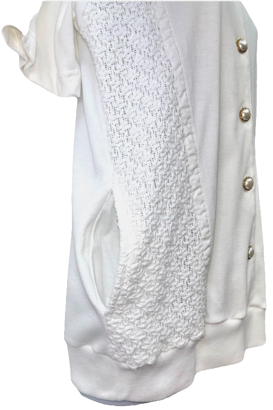 Vintage Rafael Women Size S Short Sleeve Button Up V-Neck Top White Side Pockets