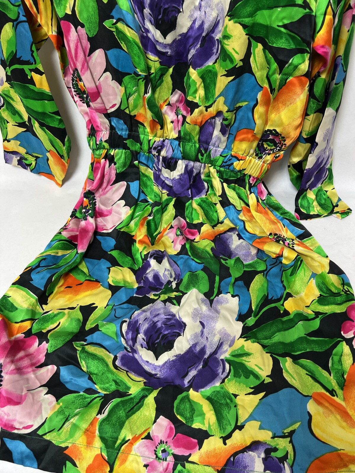 Mary Jo Bruno Dress Womens Large Vintage Floral Silk Multicolor Floral LOOK