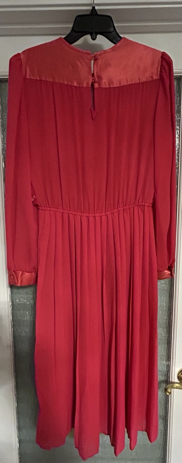 VTG 80s Lisa Michaels Pink Pleated Long Sleeve Midi Dress Size 14 Retro