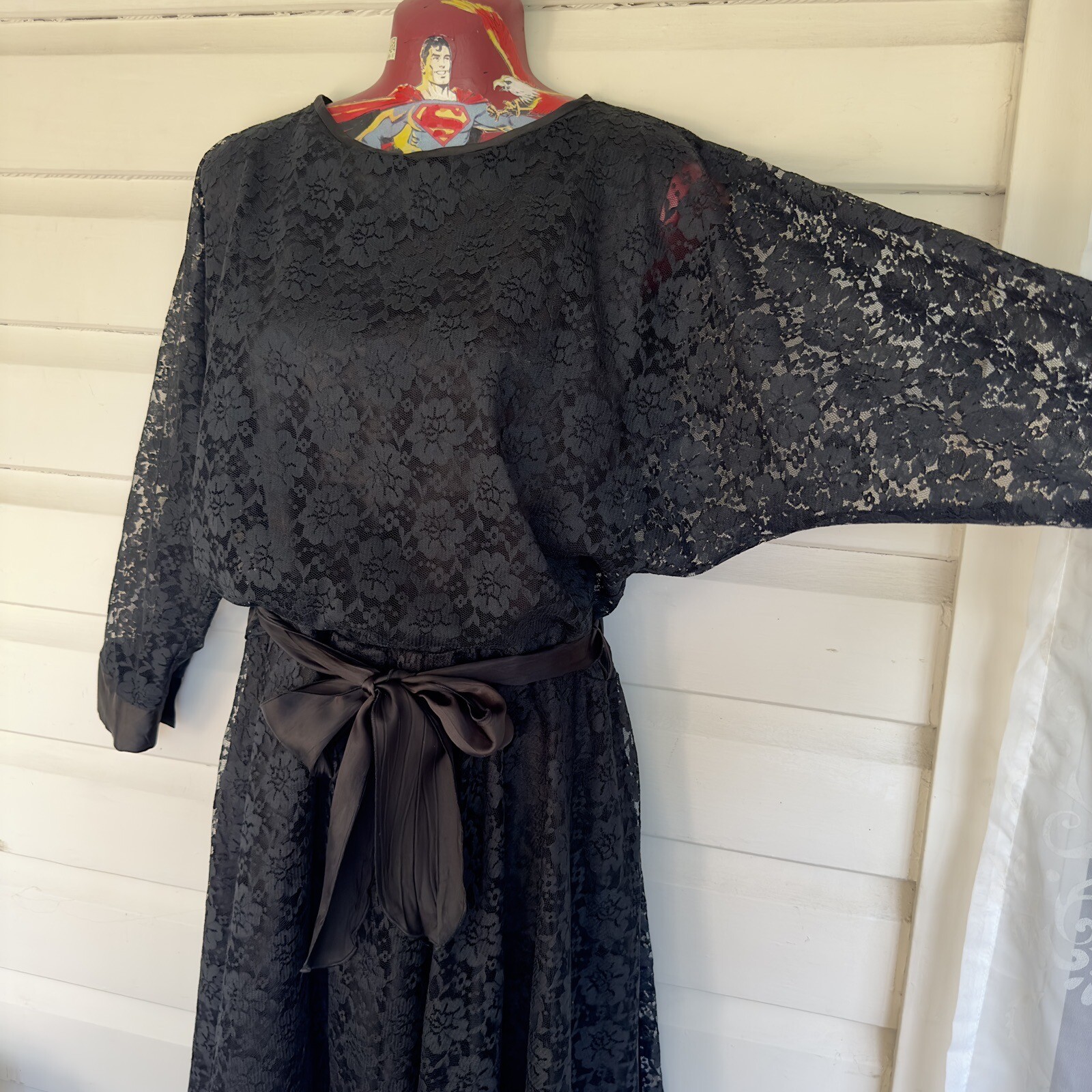 Purple Patch Women Dress Size 14 Bust 90cm Black Lace Long Sleeve Midi