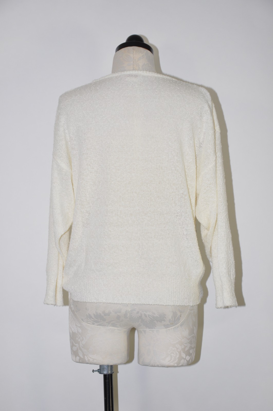 80s Vintage White Gray Clouds Silky Nubby Knit Top Pullover Sweater Women M L