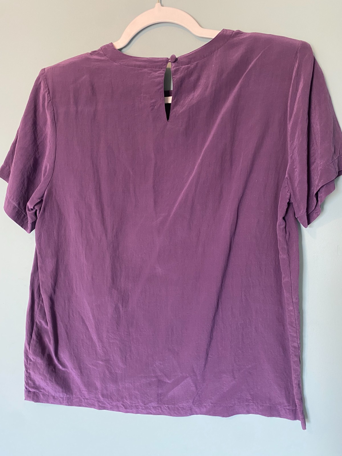Vintage 90s Stephanie Andrews 100% Silk Blouse Purple Minimalist Quiet Luxury M