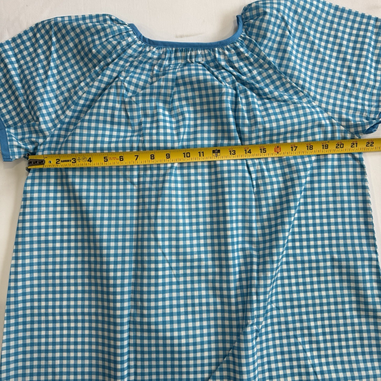 Vtg Smart Time Blue White House Dress Snap Closure Made in USA Boho Embroidery