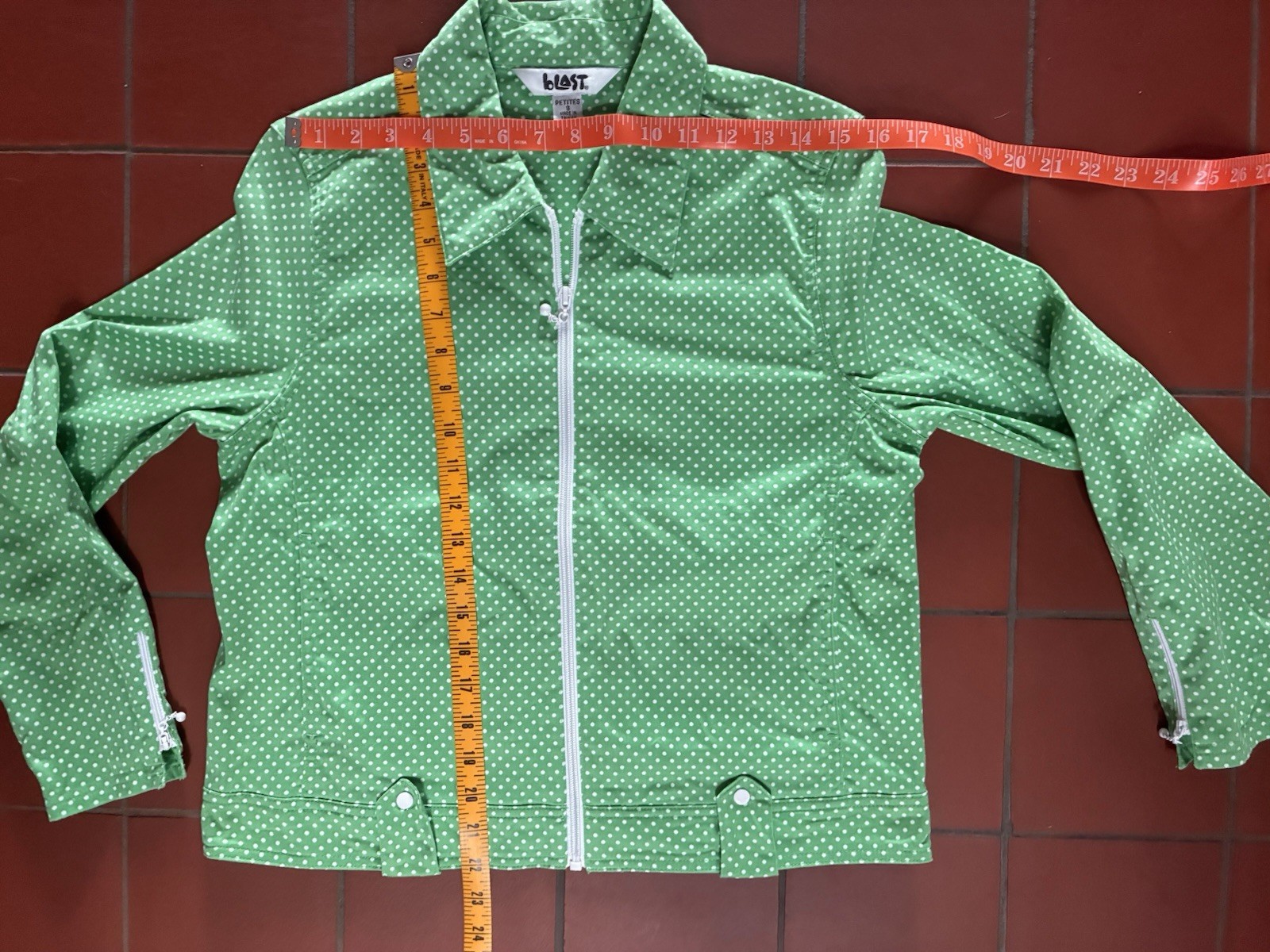 Vintage 80s 90s Blast Zip Up Bomber Jacket Green Polka Dot Petite Small