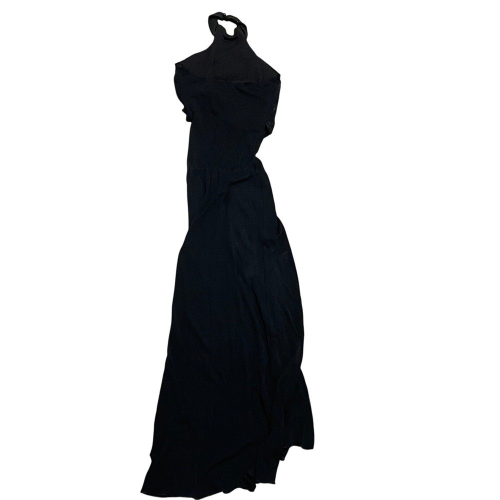 Vintage Kitty Maxi high Neck Halter Beaded black maxi gown whimsy goth Sz Small